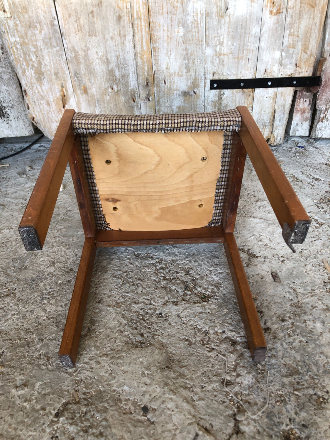 Set of 3 vintage 60s wooden fabric and tile chairs