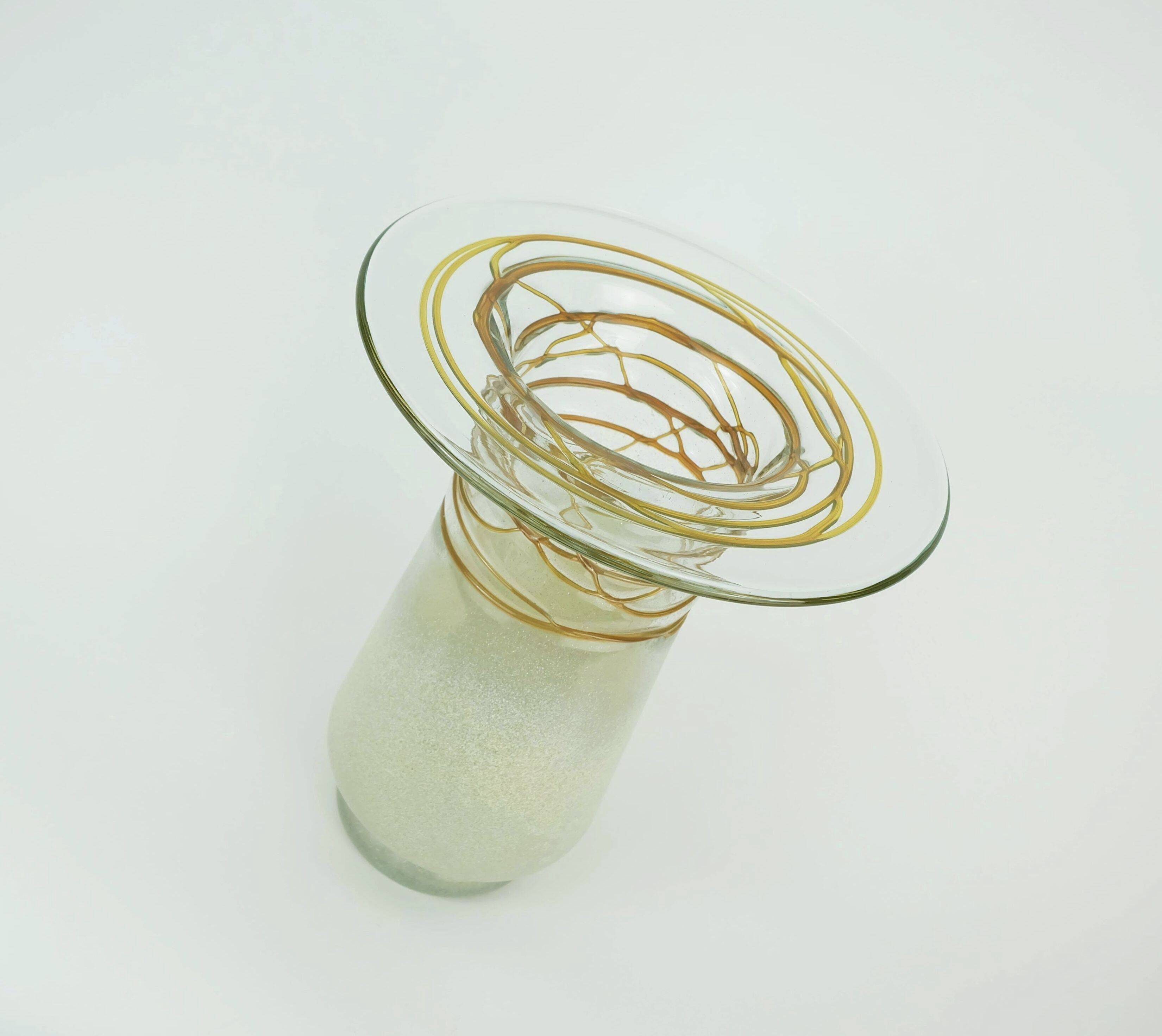 Beautifully designed large vase glass vase glashuette m. polczer rough glass melted glass threads