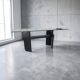 Post Modern Cast Iron Black Dining Table or Desk with Glass Top / 1980s