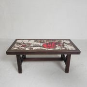 Square tile table from Vallauris, signed Dan with an image of a fantastic bird, 1960s.