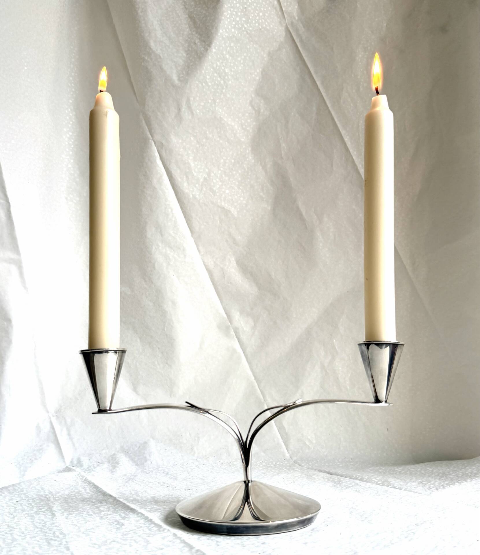 Bougeoir double en argent massif de style Art Déco danois