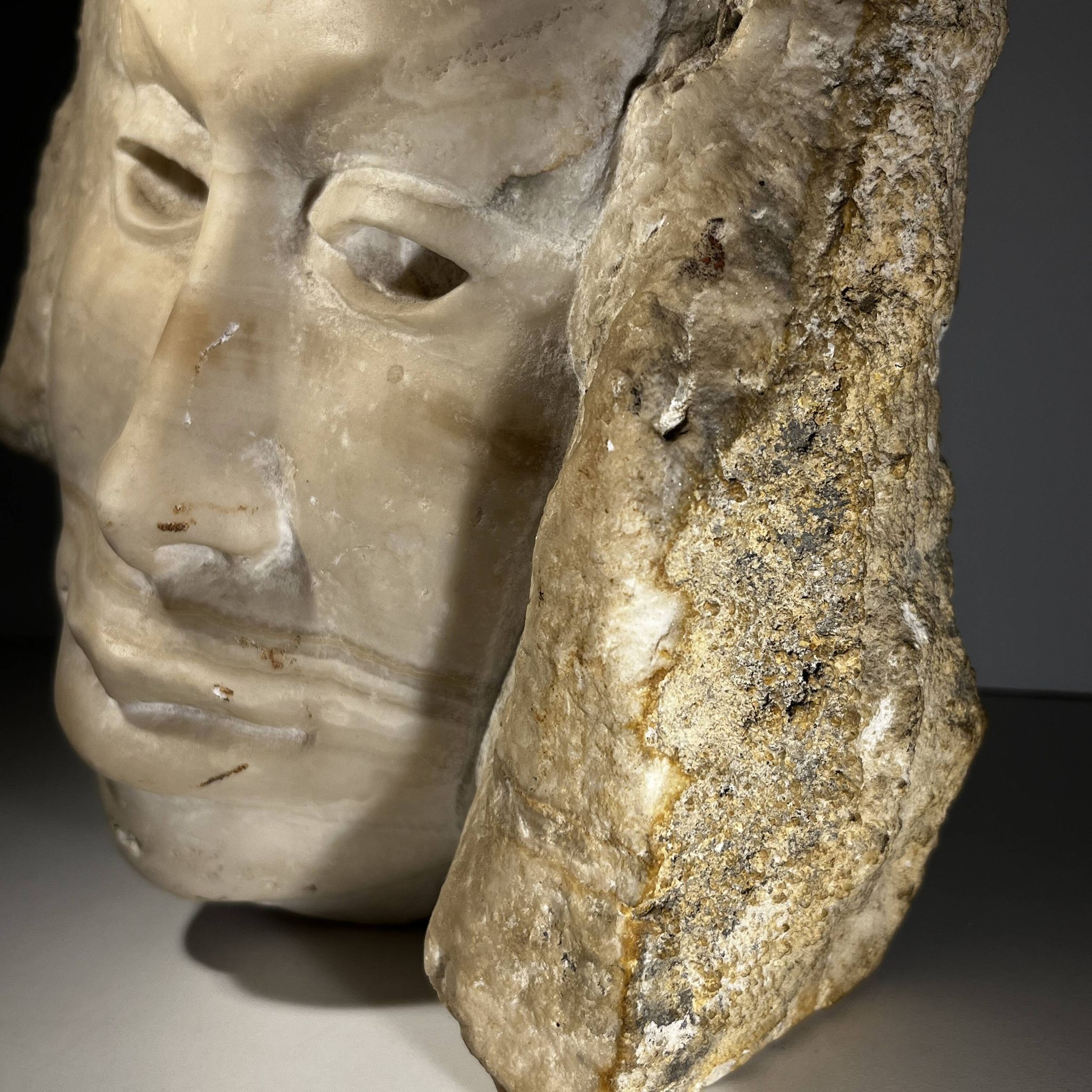 Marble bust/mask sculpture, Georg Glaser "Woman's Face" ca 1980
