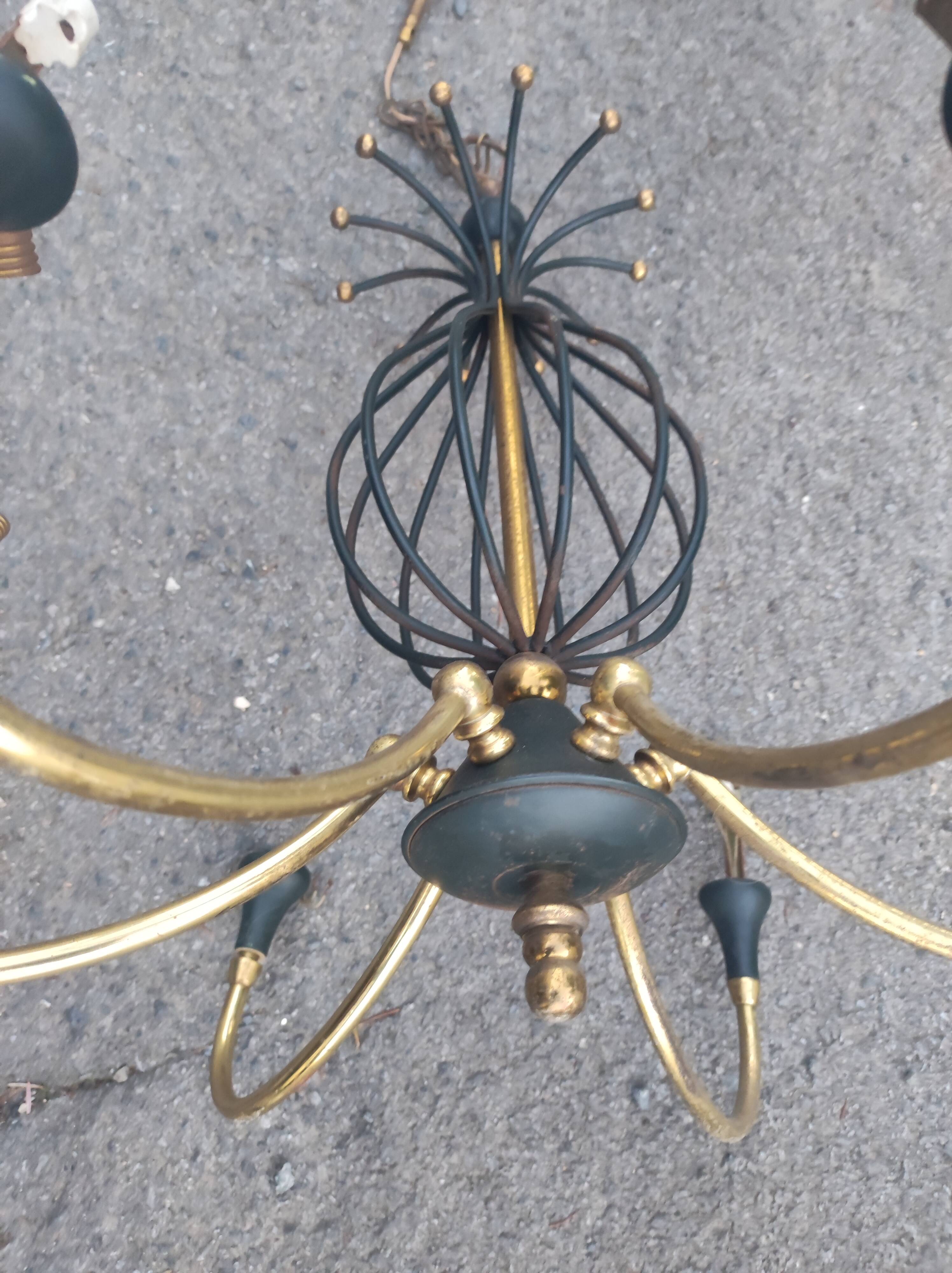 Lustre italien cage file d'acier et laiton sputnik vintage