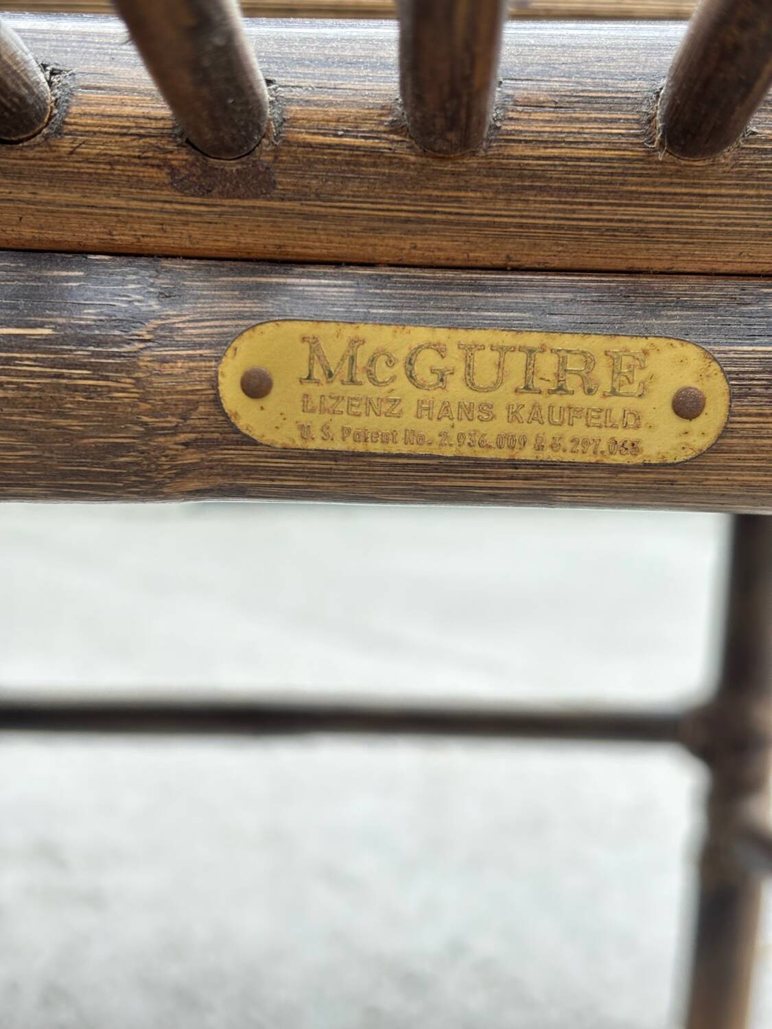 Set of 4 vintage McGuire rattan chairs with cushions.