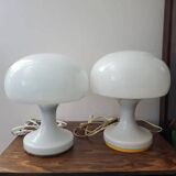 Pair of white “mushroom” table lamps for Jihlava, Czechoslovakia, 1970s