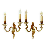 Pair of Heavy, French, Gold Bronze 2 Arm Wall Lights. Ornate Rococo/ Baroque/ Louis XV Style Sconces