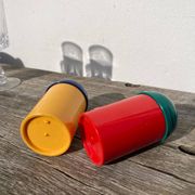 80s multi-colored salt and pepper shakers