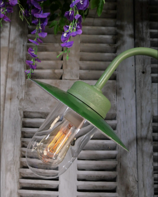 Green gooseneck courtyard wall lamp