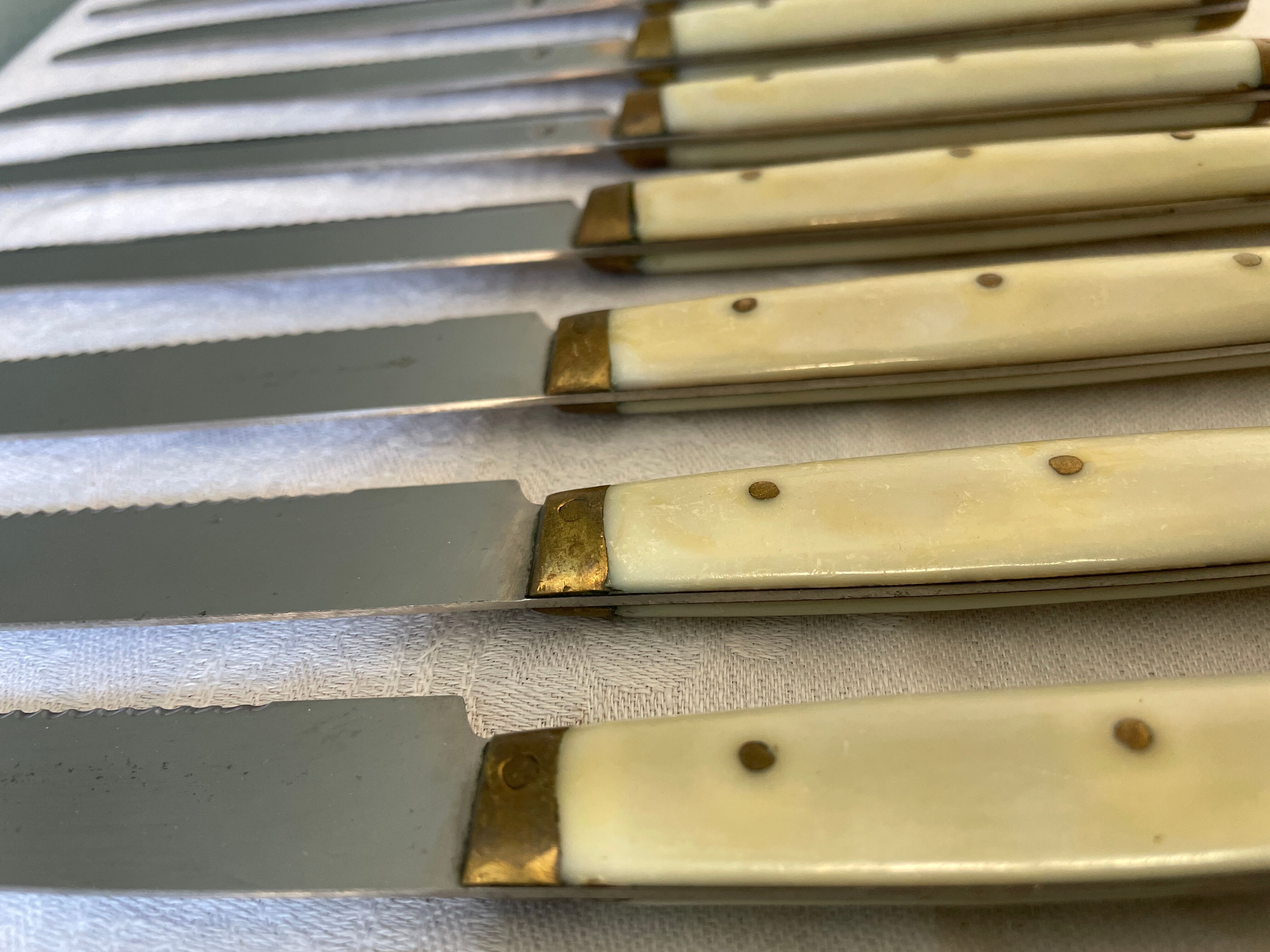 Series of 12 serrated vintage table knives