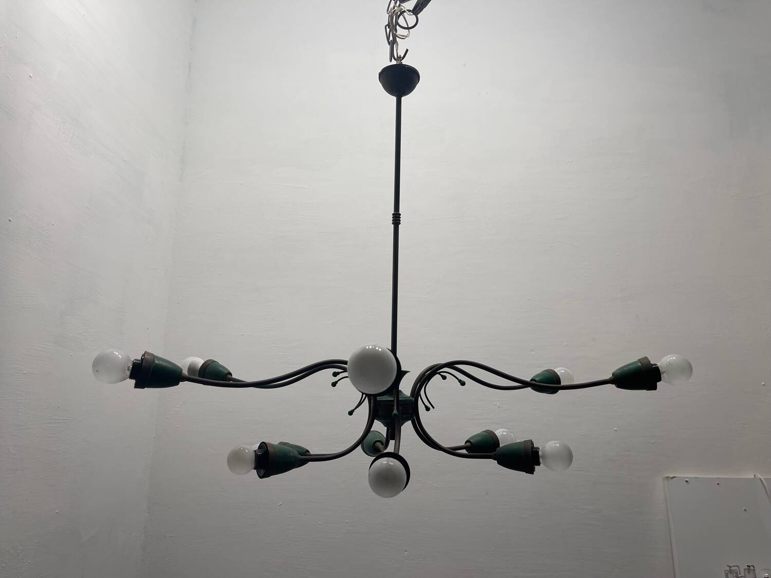 Italian Bronze Green Chandelier 1950’s