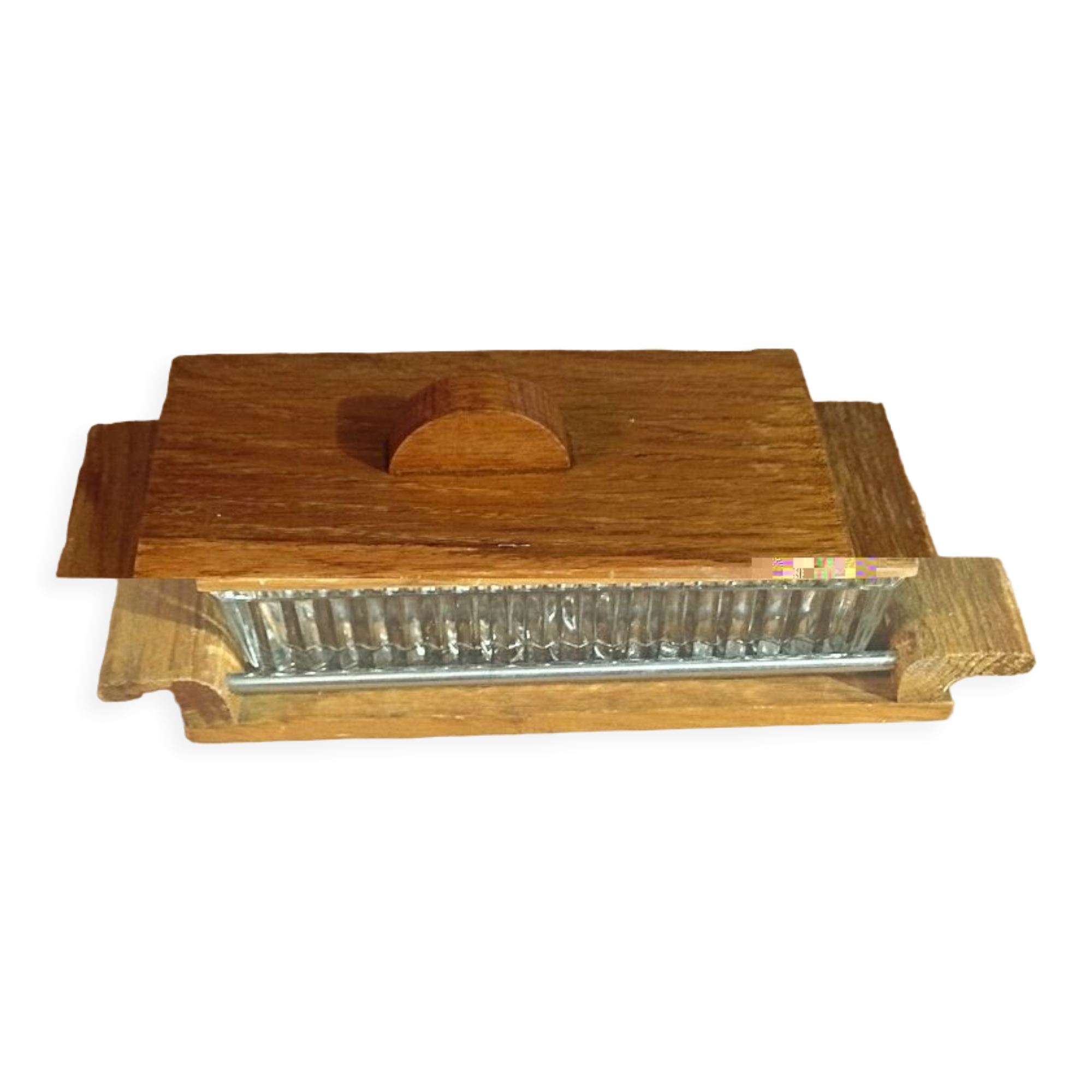 Butter dish in molded glass wood inox art deco