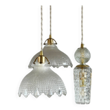 Triple pendant light with Holophanes and vintage tulips