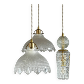 Triple pendant light with Holophanes and vintage tulips