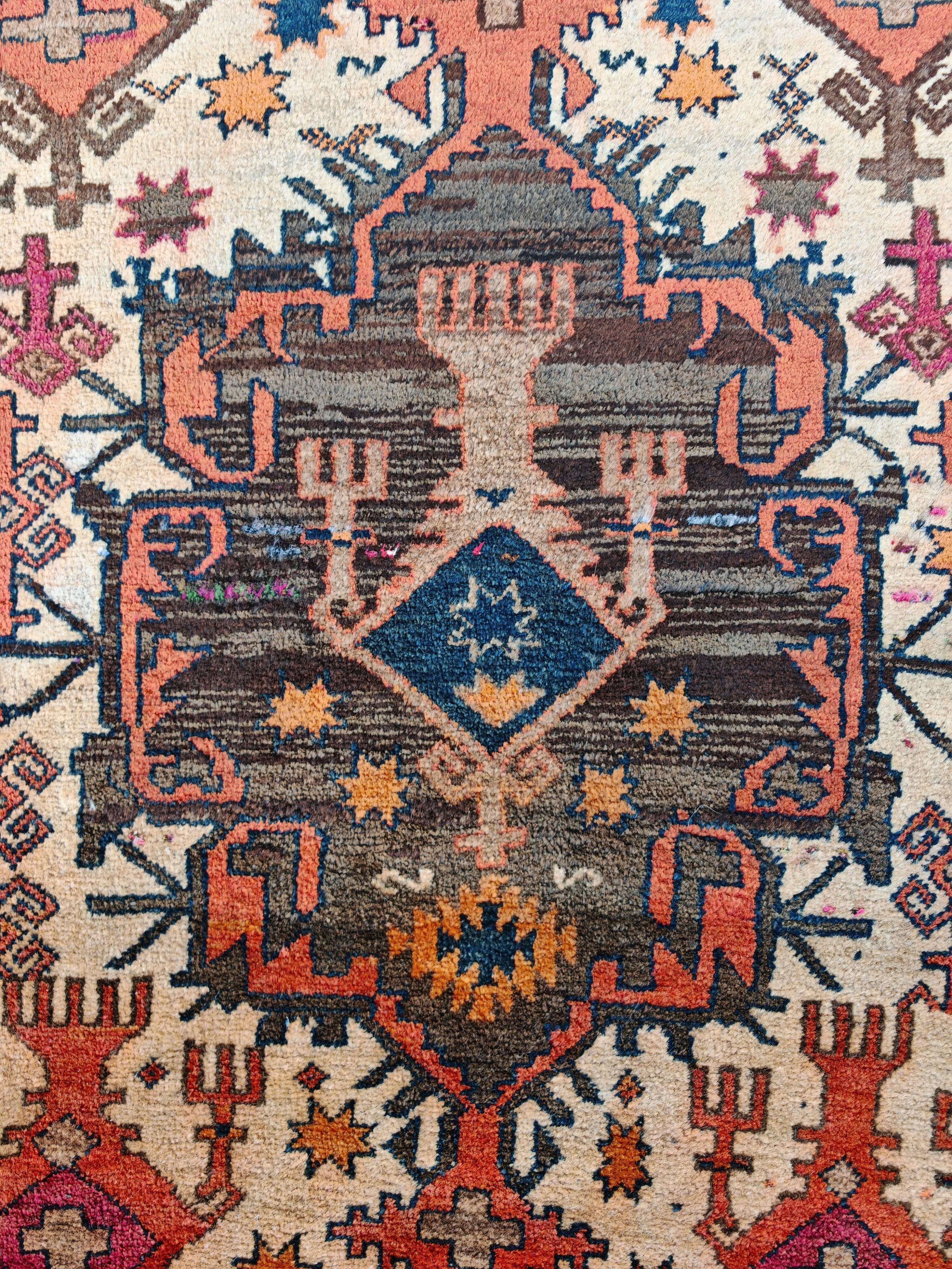 Vintage Afghan Balouch rug, hand-knotted, 100% wool, 1934
