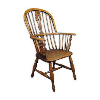 Chaise Windsor à dossier haut antique anglais, 18e siècle