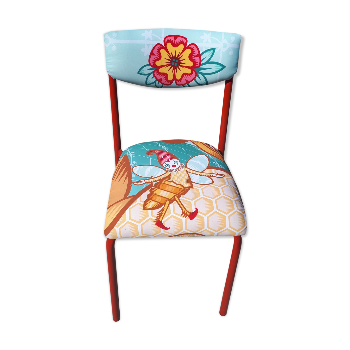 Schoolboy chair lined with colorful fabric