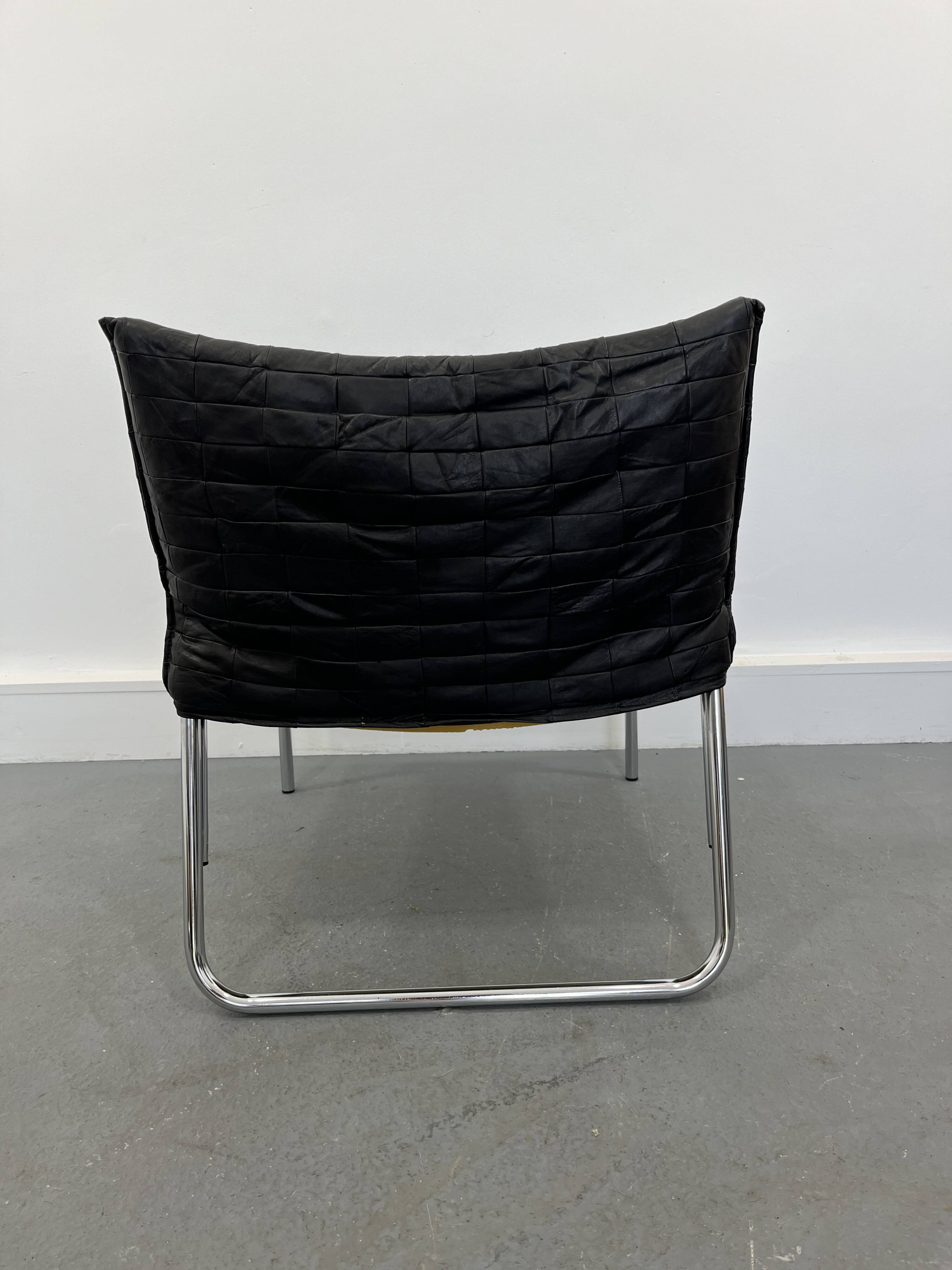 Vintage Mid-Century Scandinavian Modern Black Patchwork Leather Lounge Chair SET From IKEA, 1980s