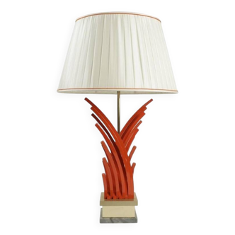 Orange lacquered metal lamp, marble base, 1970.
