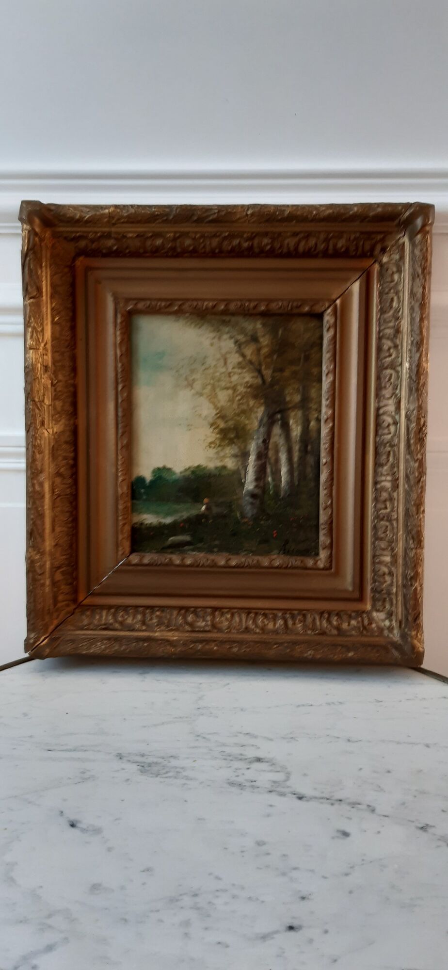 Old painting oil on wood fisherman signed XVIIIth