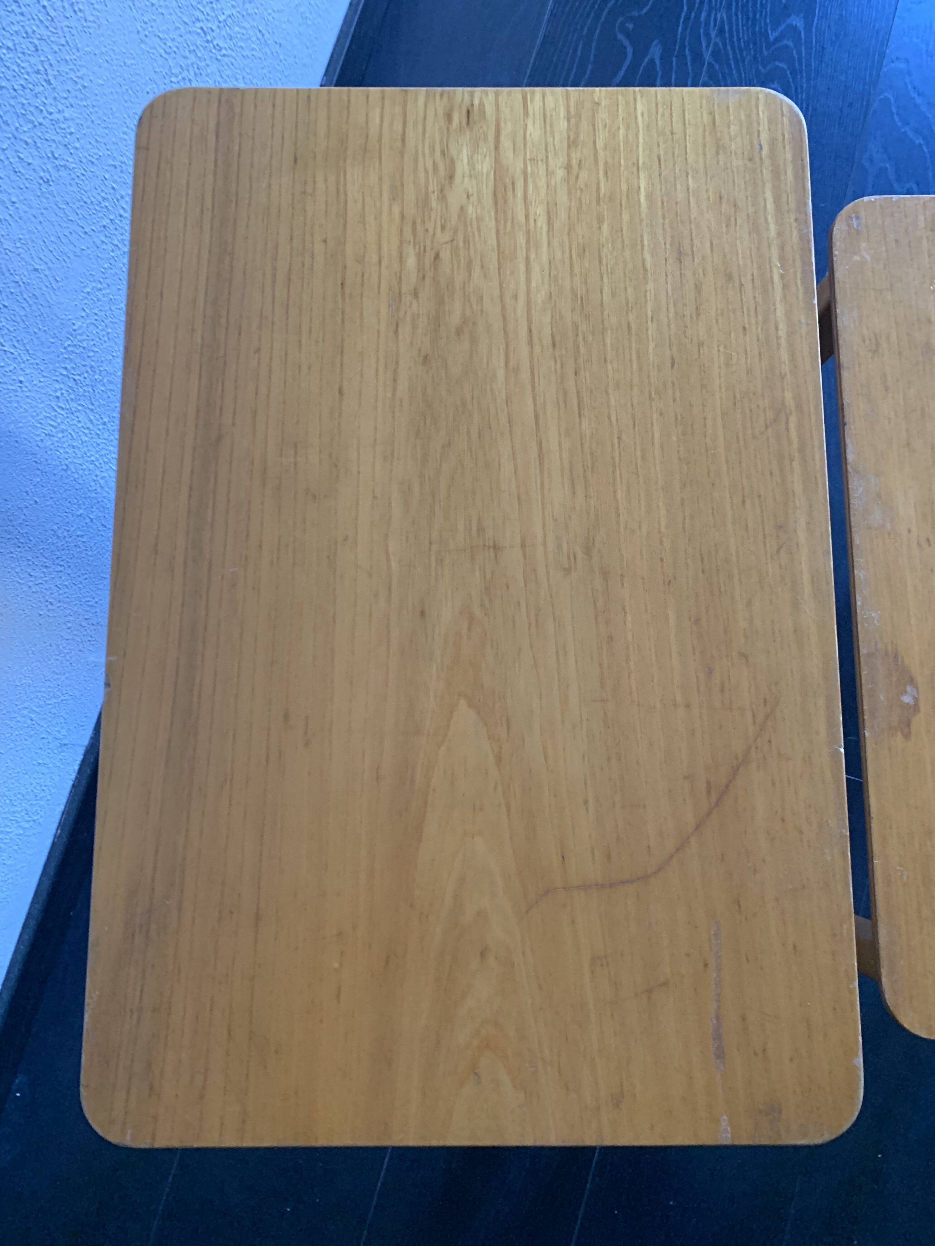 Tables gigognes vintage 1960 table basse d'appoint bois clair - 52 x 55 x 3