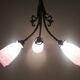 Art Deco chandelier in bronze with 3 tulips in pink glass paste. Signed L'Elf