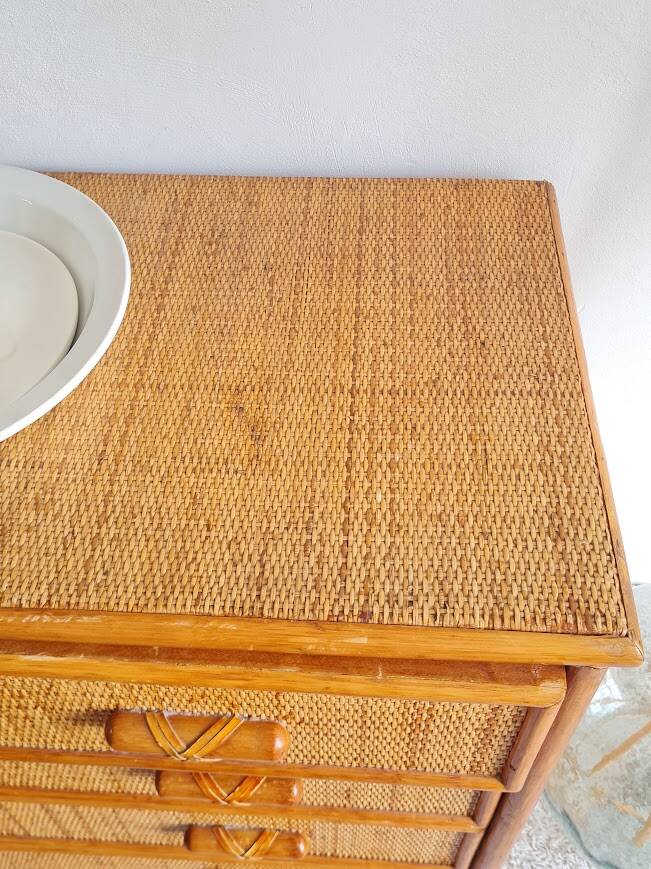 Vintage rattan chest of drawers circa 70s