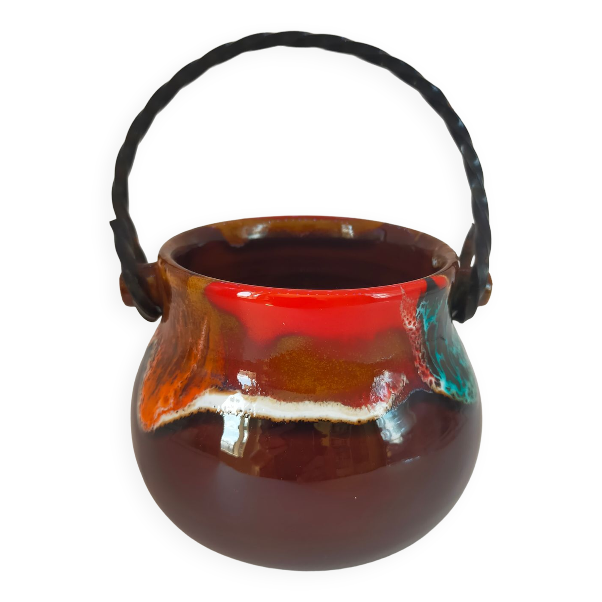 Valauris ceramic cauldron signed