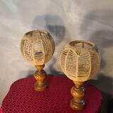 pair of Scandinavian style bedside lamps, vintage design, rope lampshade 3