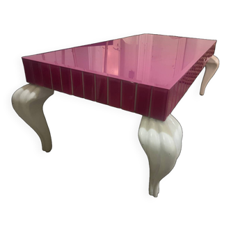 Table basse design créateur baroque style vintage rocco rose et blanc