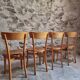 Set of 4 French bistro chairs, beech and plywood, 1960s, mid-century dining chairs.