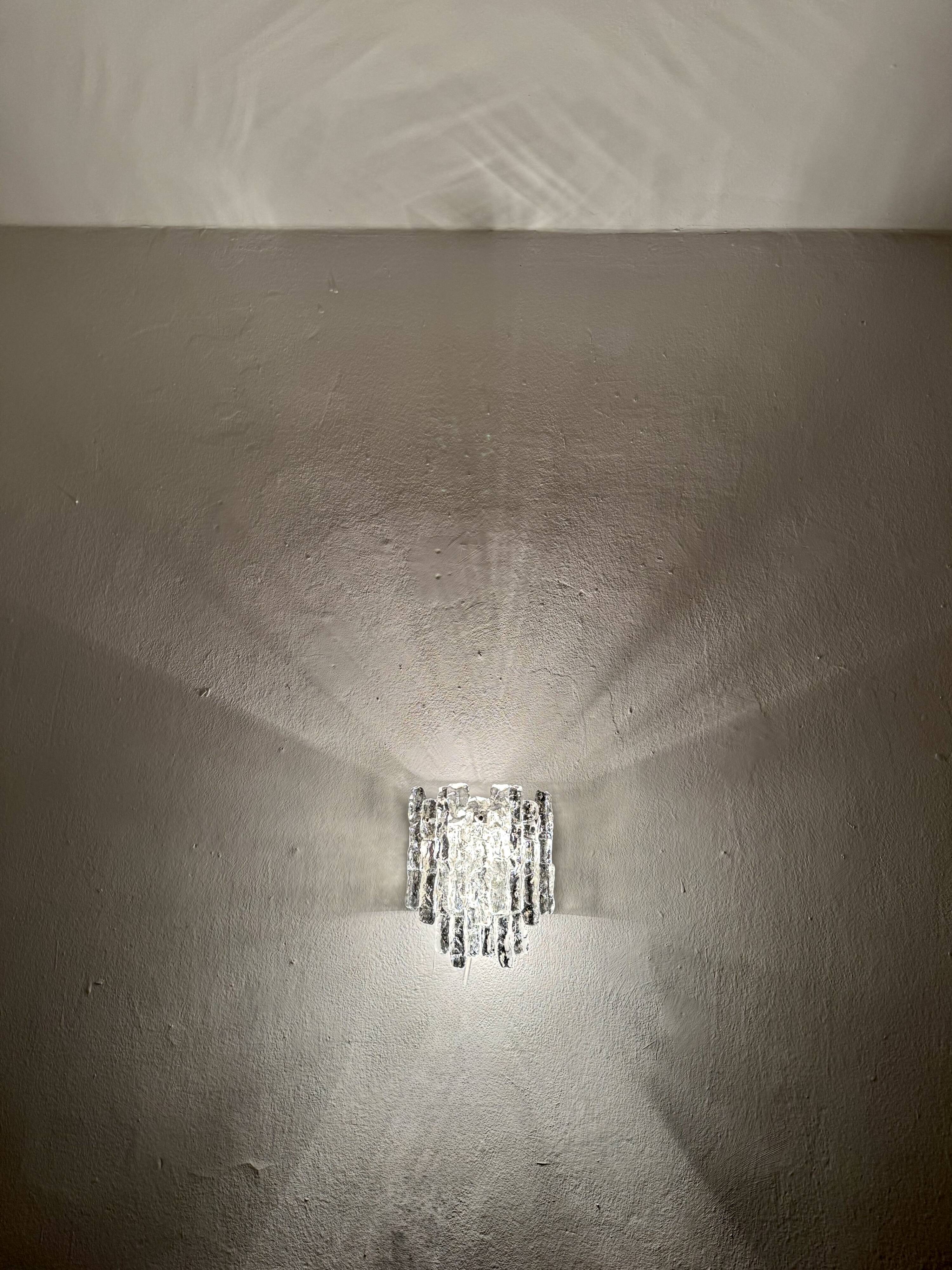 Set of 2 Austrian Ice Glass Wall Lamps by J.T. Kalmar