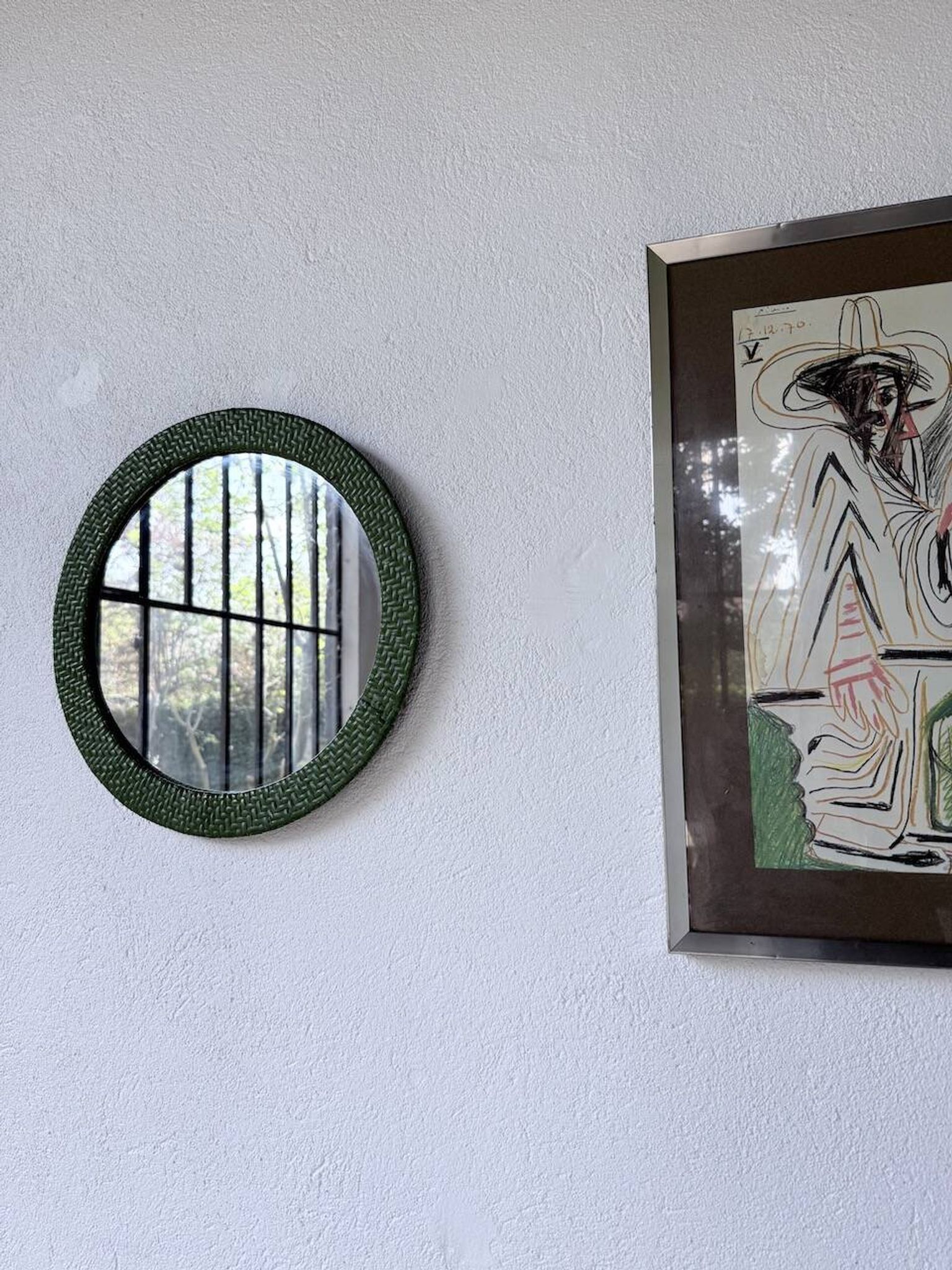Woven wicker round mirror 1960