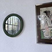 Woven wicker round mirror 1960