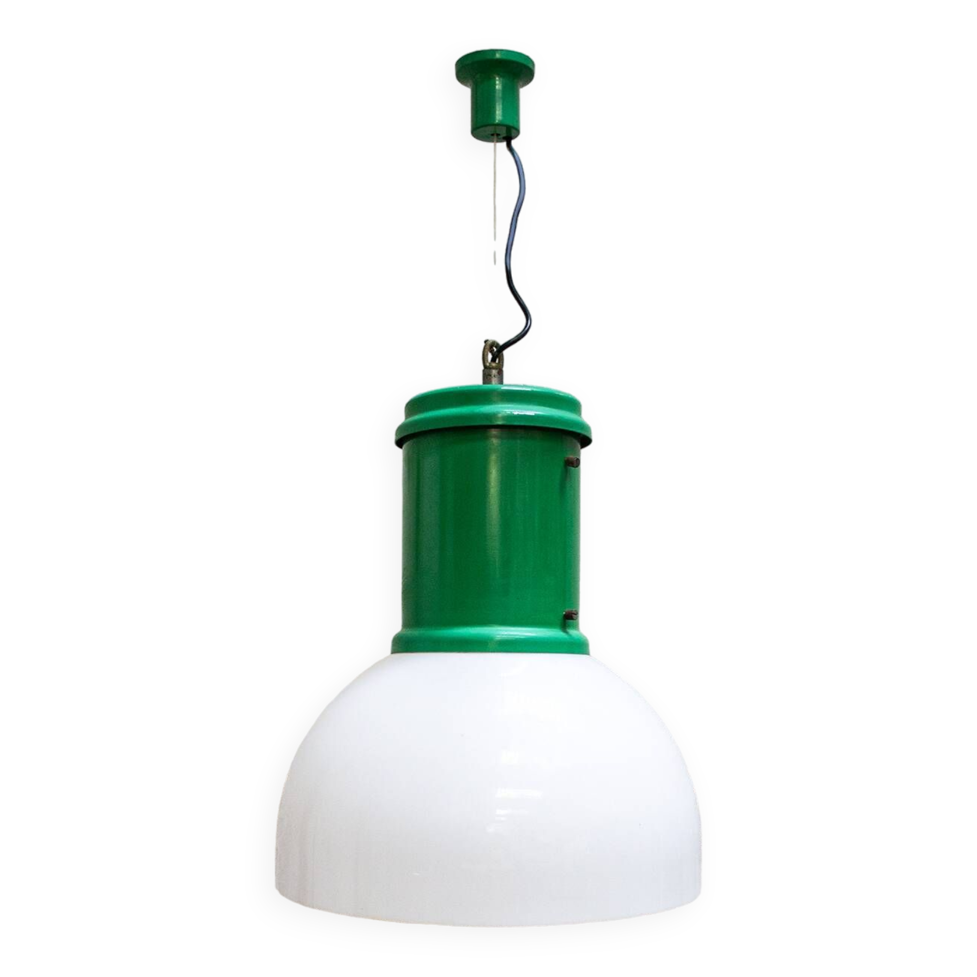 Lampadario industriale in metallo e plexiglass, anni '70