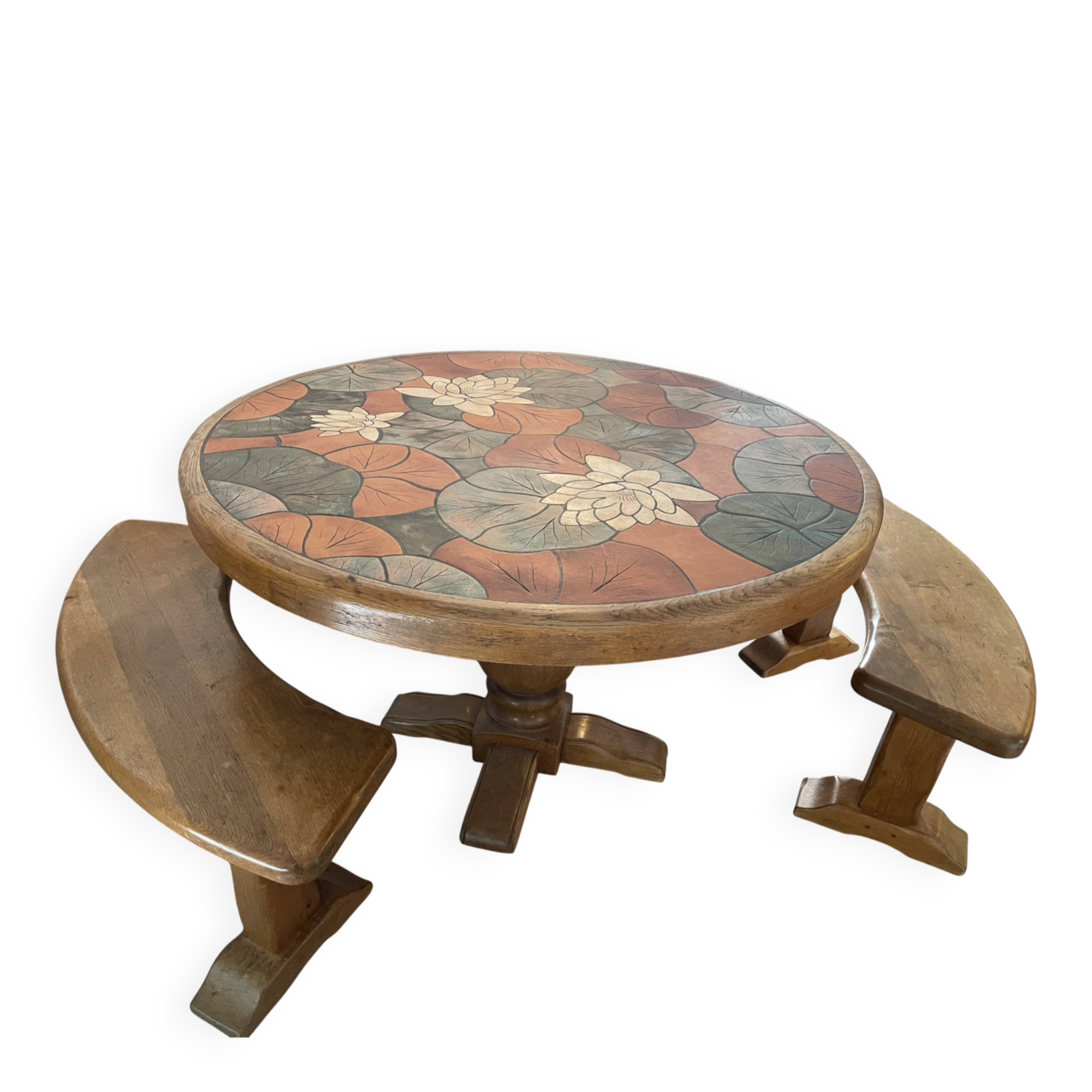 Table ronde barrois avec bancs