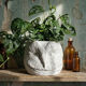 Large owl head cache-pot in vintage Italian white faience.