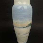 Copenhagen porcelain vase, hand-painted winter decoration, circa 1900-1920.