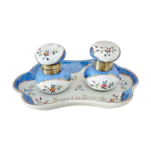 Double antique inkwells in hand-painted porcelain, nineteenth century