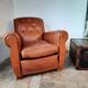 Ancien fauteuil club en cuir, vers 1940 style art déco