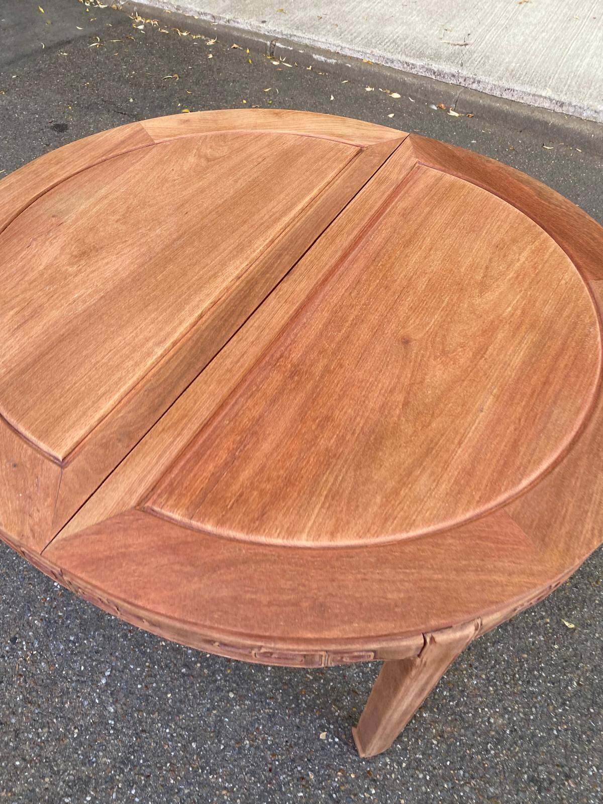Table à manger ronde extensible décapé en bois massif brut chinois Ming 196