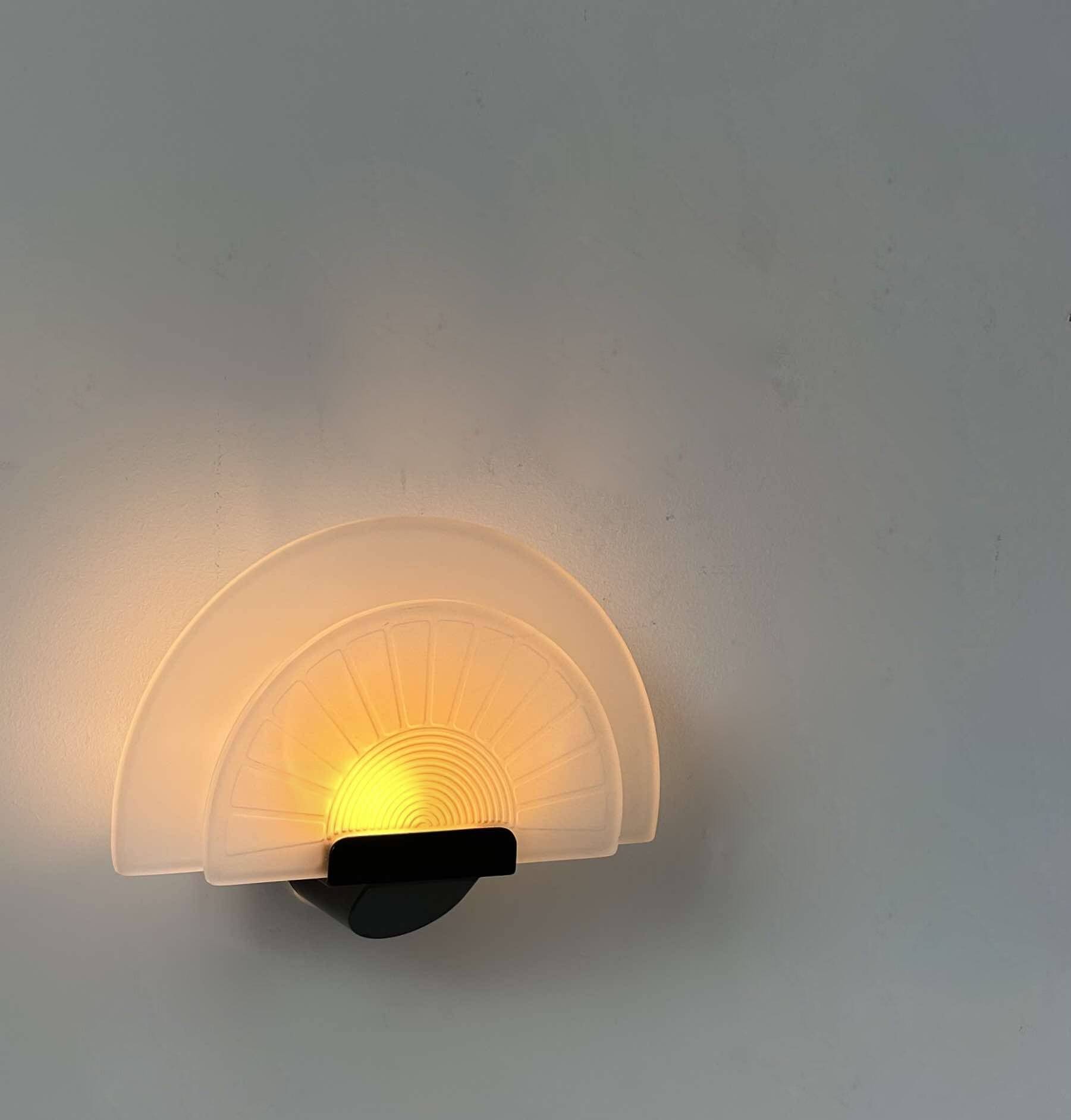 Vintage wall lamp "Diva" Ezio Didone for Arteluce, sandblasted glass and black metal, Italy 1970