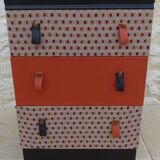 Vintage chest of drawers on wheels with three drawers in faux leather and fabric - Bouto