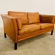 Vintage danish mid century mogens hansen 2 person tan cognac leather sofa