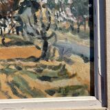 Old painting signed, apricot trees in bloom, 1968