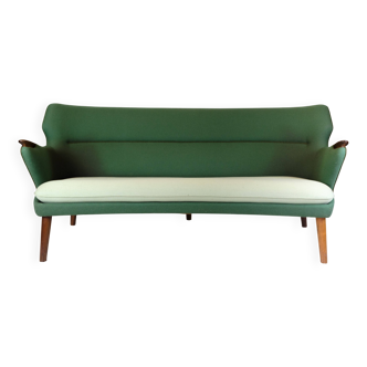 Sofa Model 220 With Legs In Rosewood & Green Fabric By Kurt Olsen From 1960