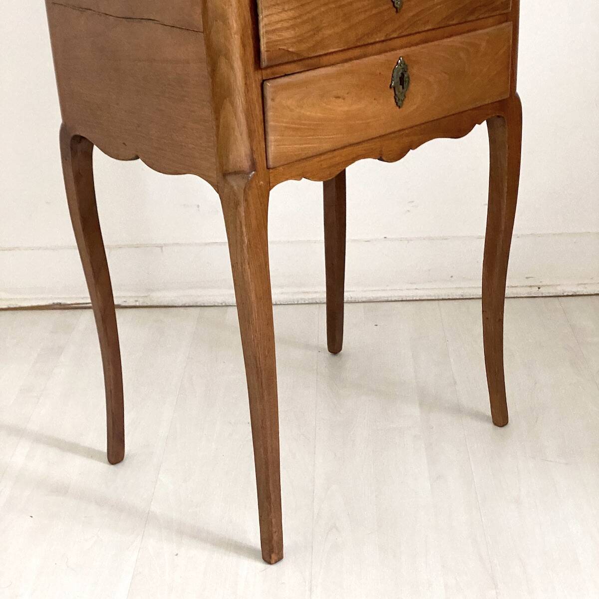 Louis XV style cherry wood bedside table with cabriole legs