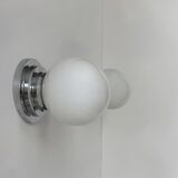 Pair of vintage modernist Art Deco wall lights, chrome and opaline, France