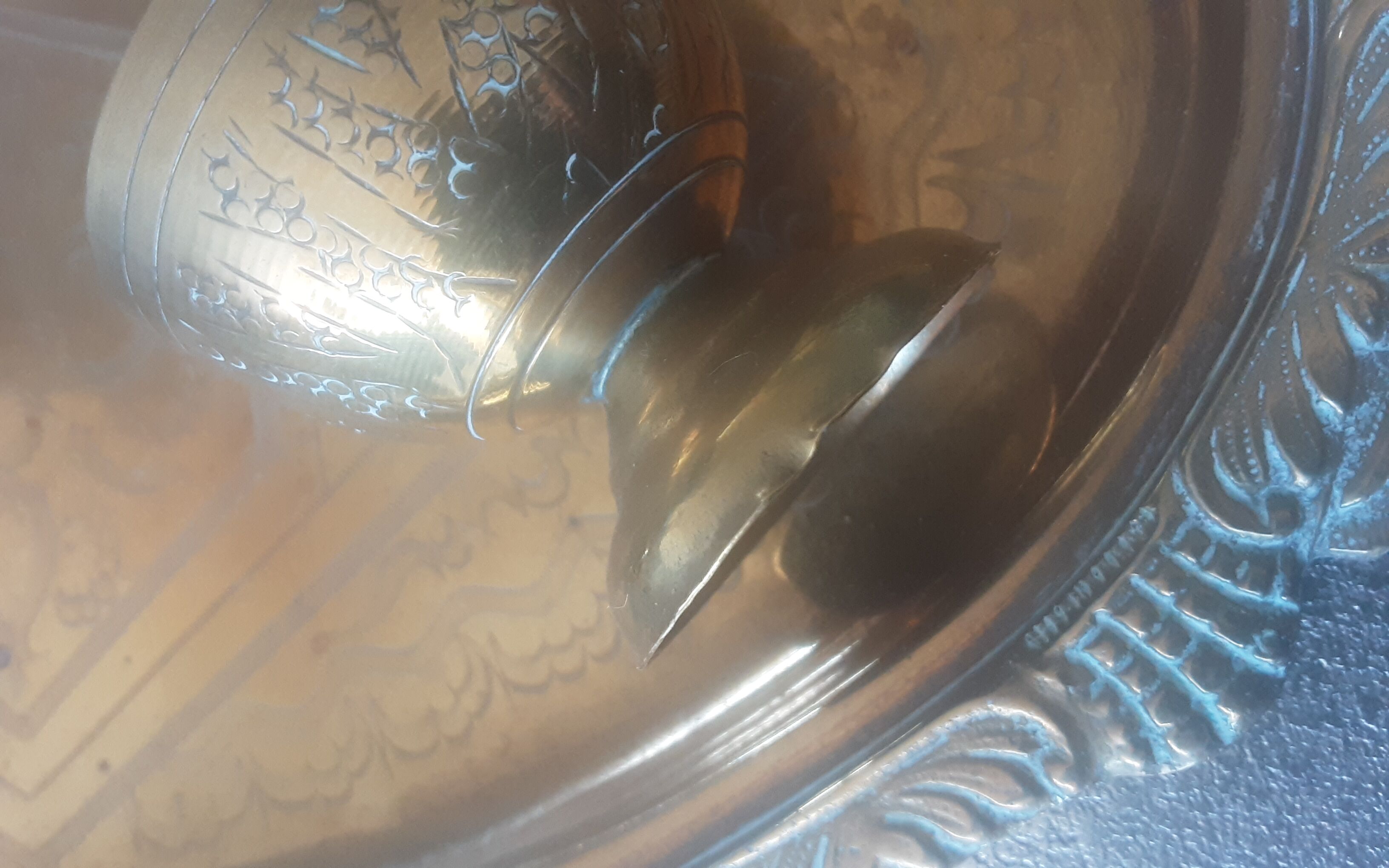 Old service porcelain brass cups