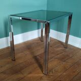 Vintage chrome metal and smoked glass coffee table