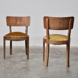 Vintage walnut chairs with studs & straps and springs in velvet, italy, 1920s